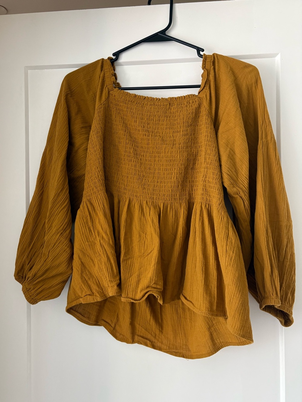 Madewell Mustard Yellow Smocked Peasant “Lucie” Top